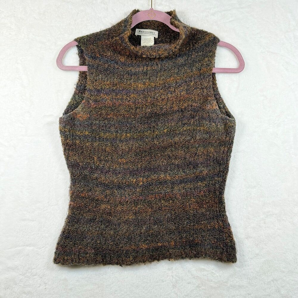 Parkhurst Women S Mock Neck Sleeveless Sweater Vest Boucle Knit Made Canada